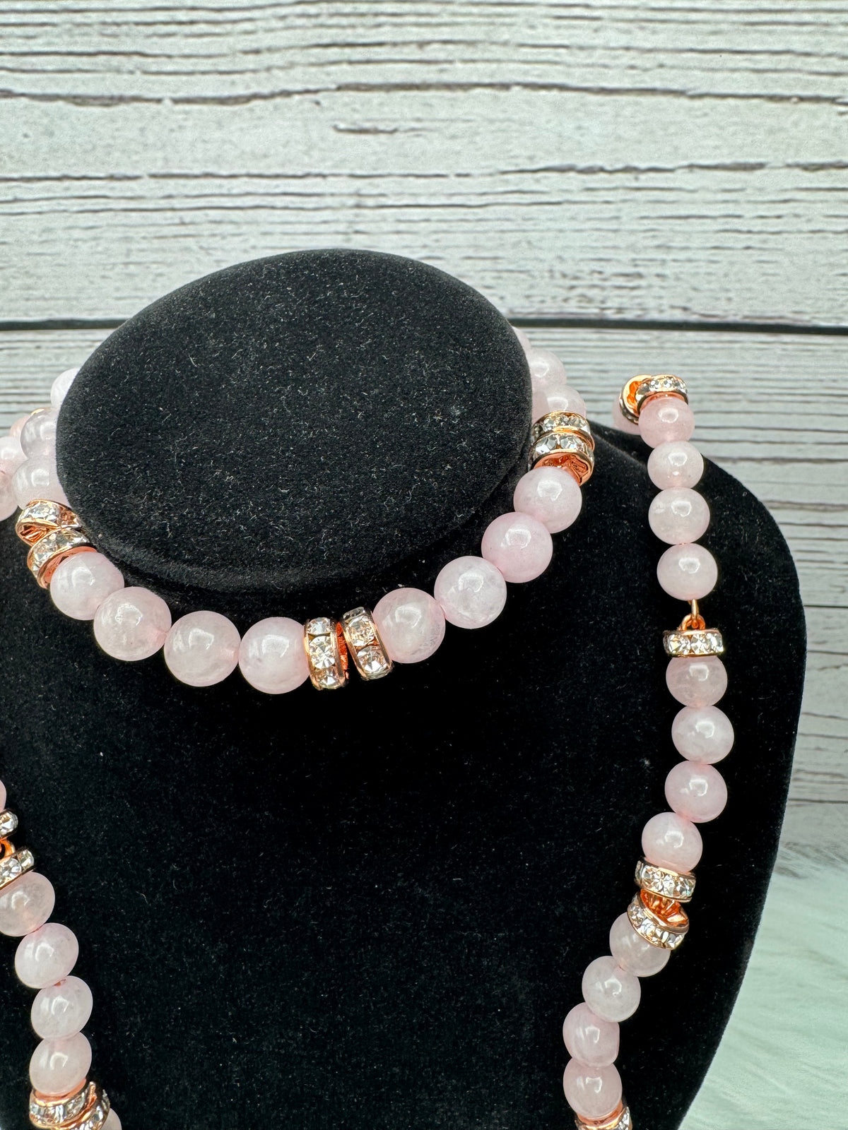 Handcrafted Rose Quartz Necklace & Bracelet Set