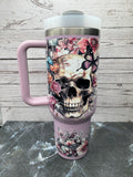 40oz Floral Skull Stainless Steel Tumbler