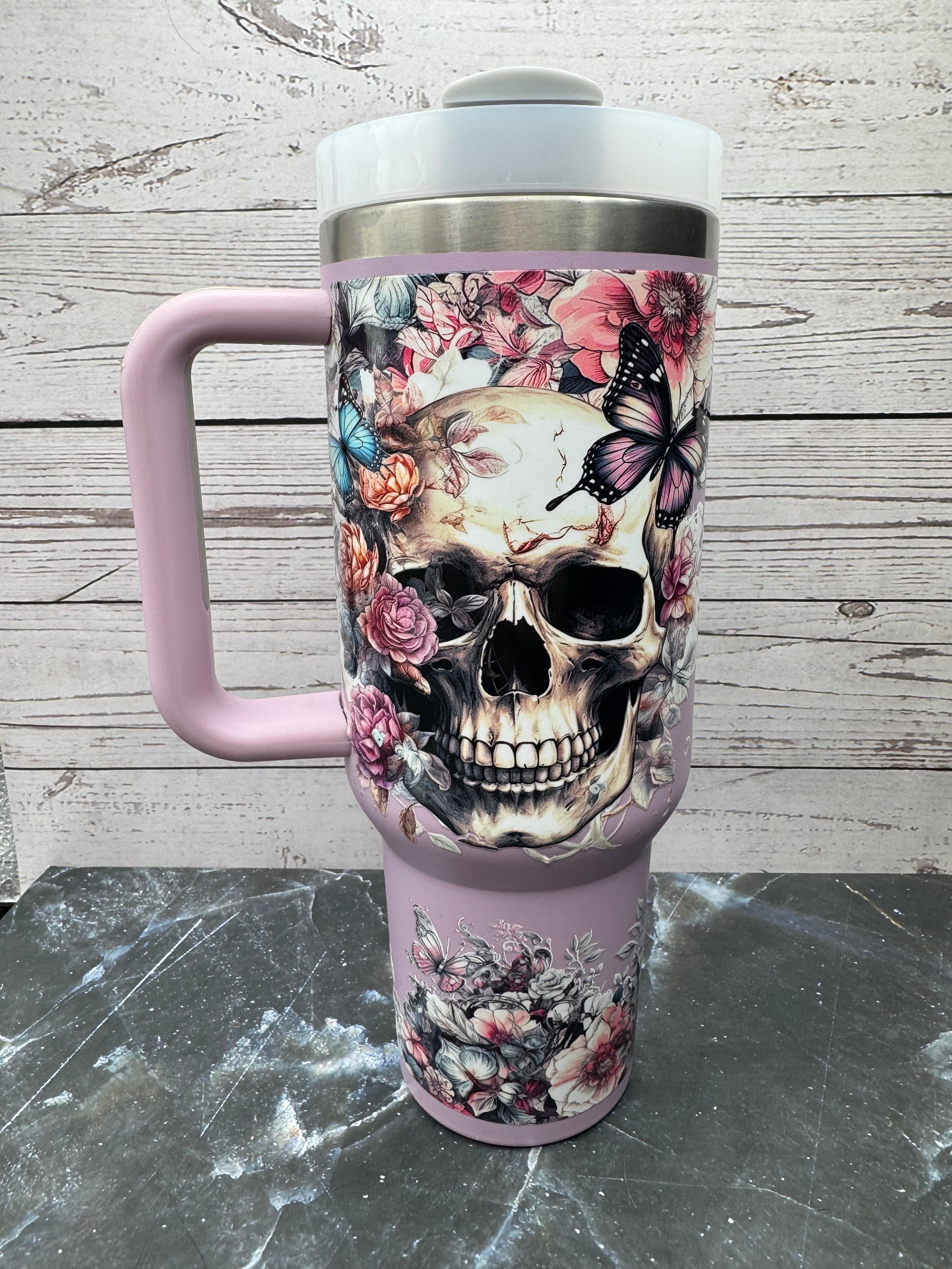 40oz Floral Skull Stainless Steel Tumbler