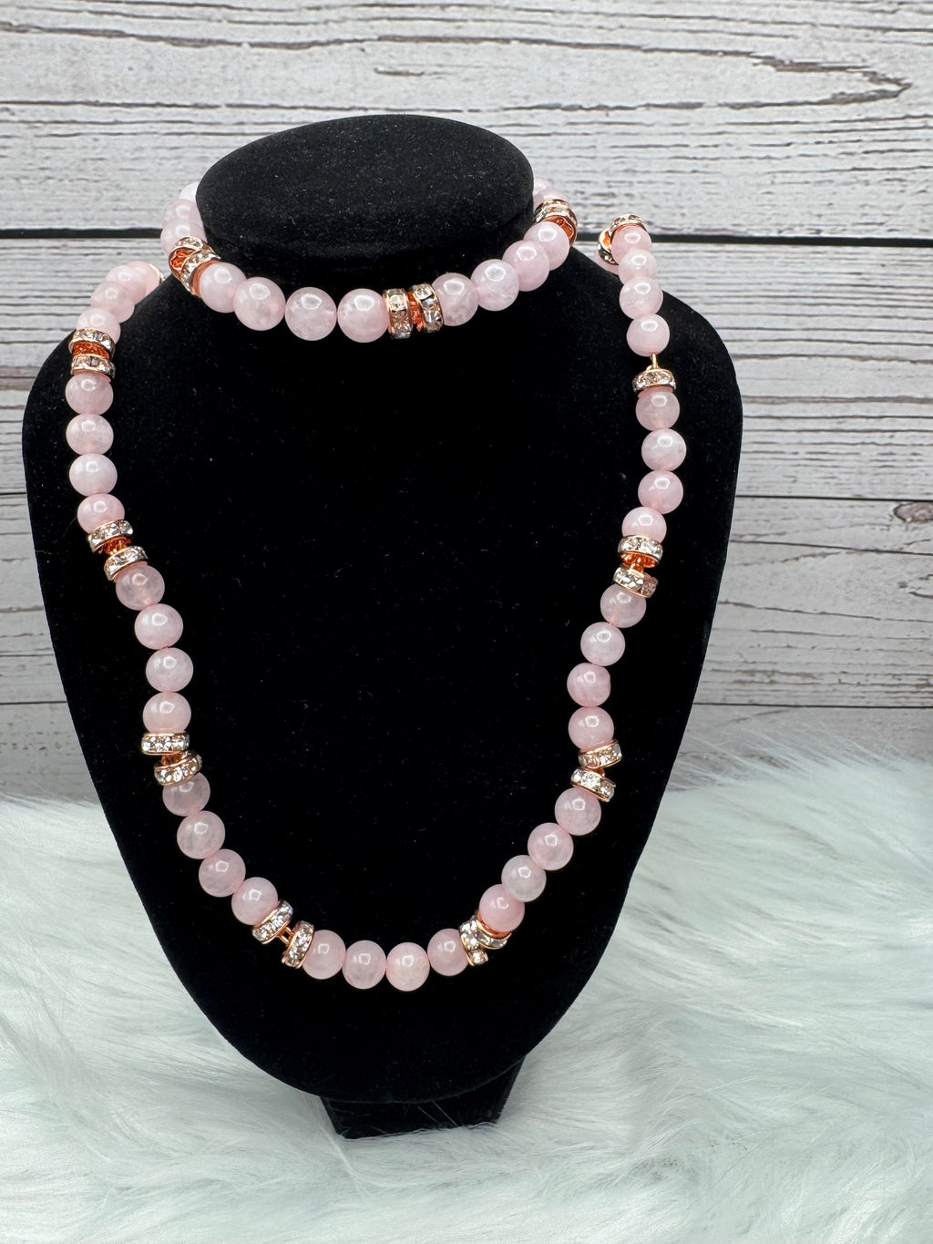 Handcrafted Rose Quartz Necklace & Bracelet Set