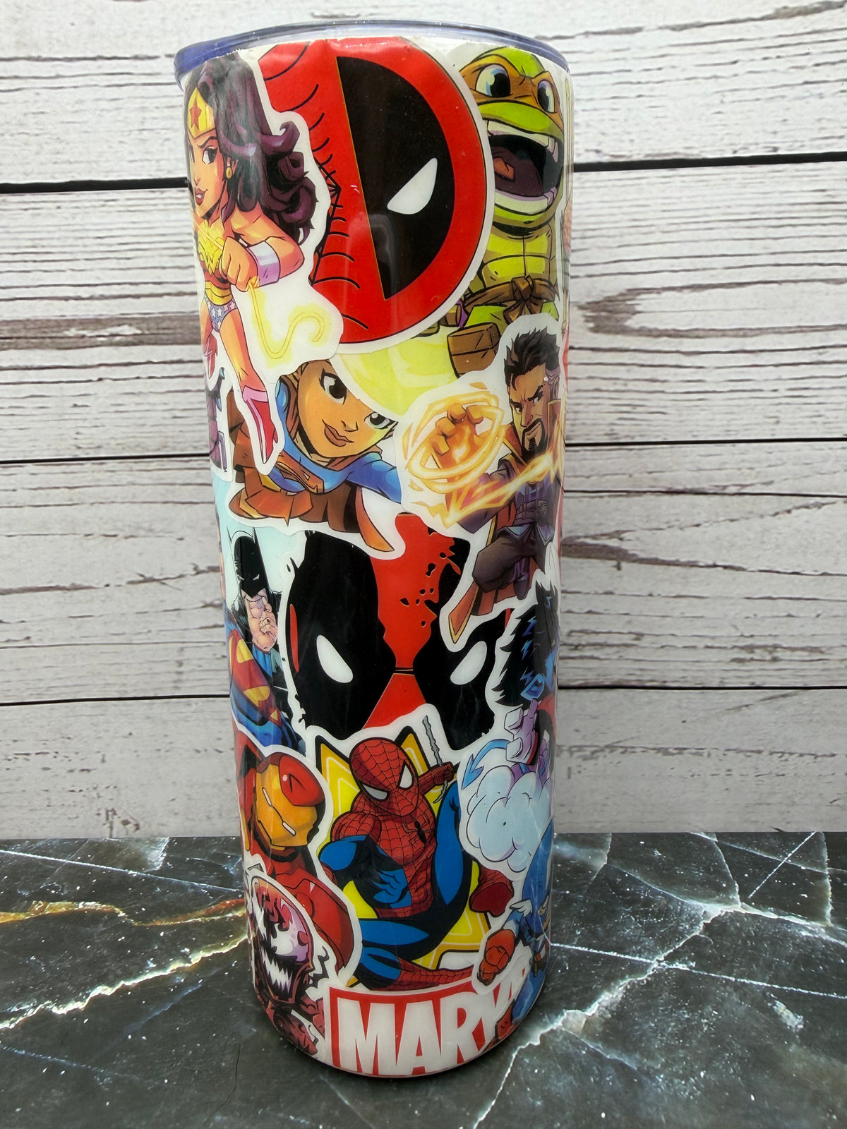 20oz Superhero Collage Skinny Stainless Steel Tumbler