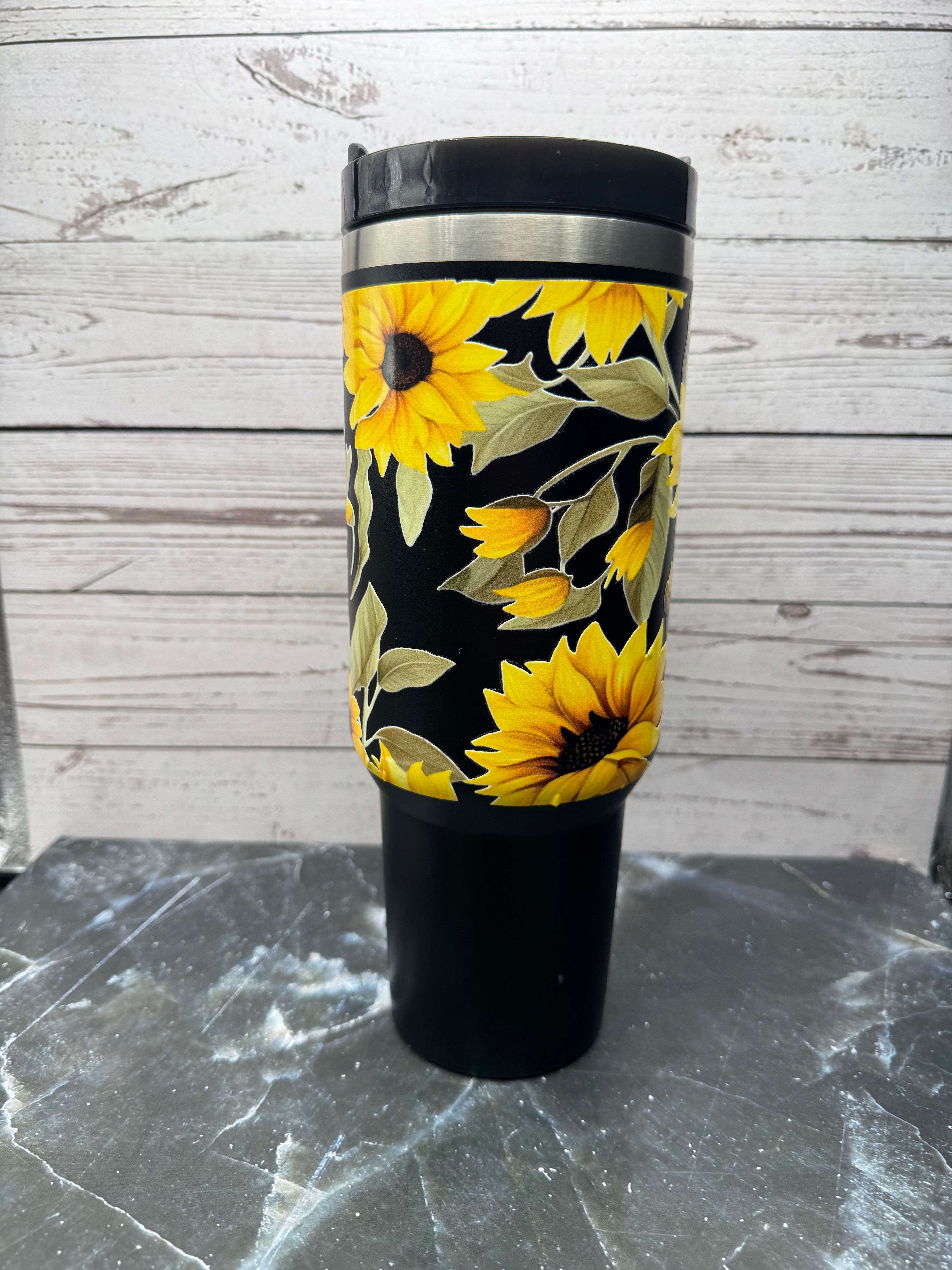 40oz Black SunflowerStainless Steel Tumbler