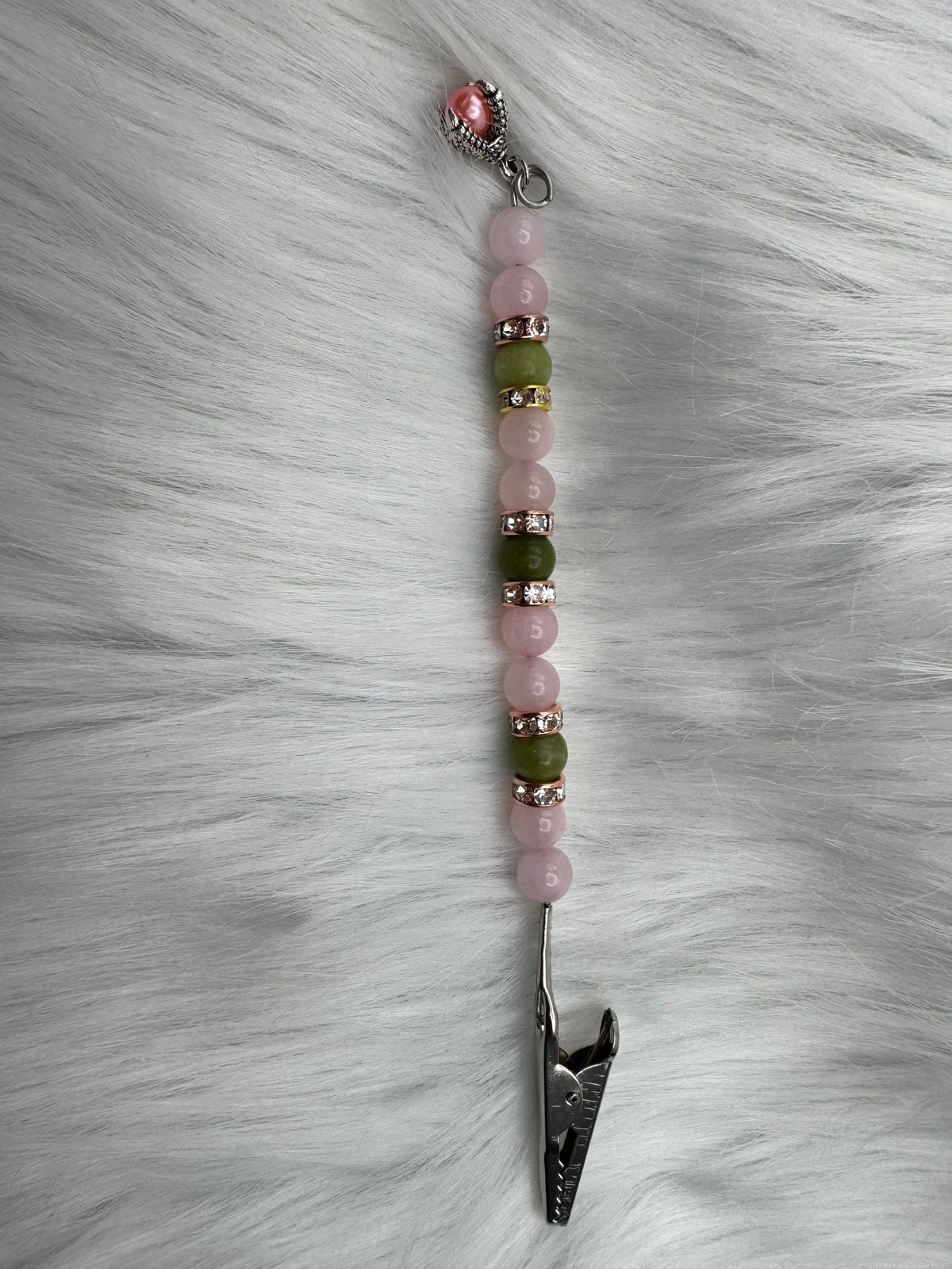 Southern China Jade & Rose Quartz Handcrafted Picture Clip