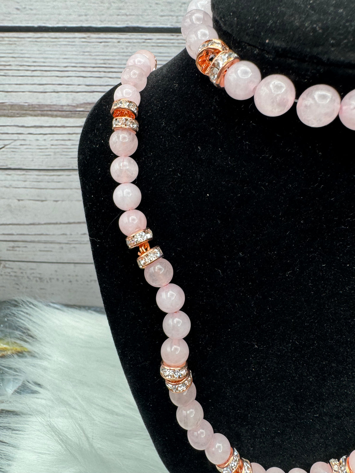 Handcrafted Rose Quartz Necklace & Bracelet Set