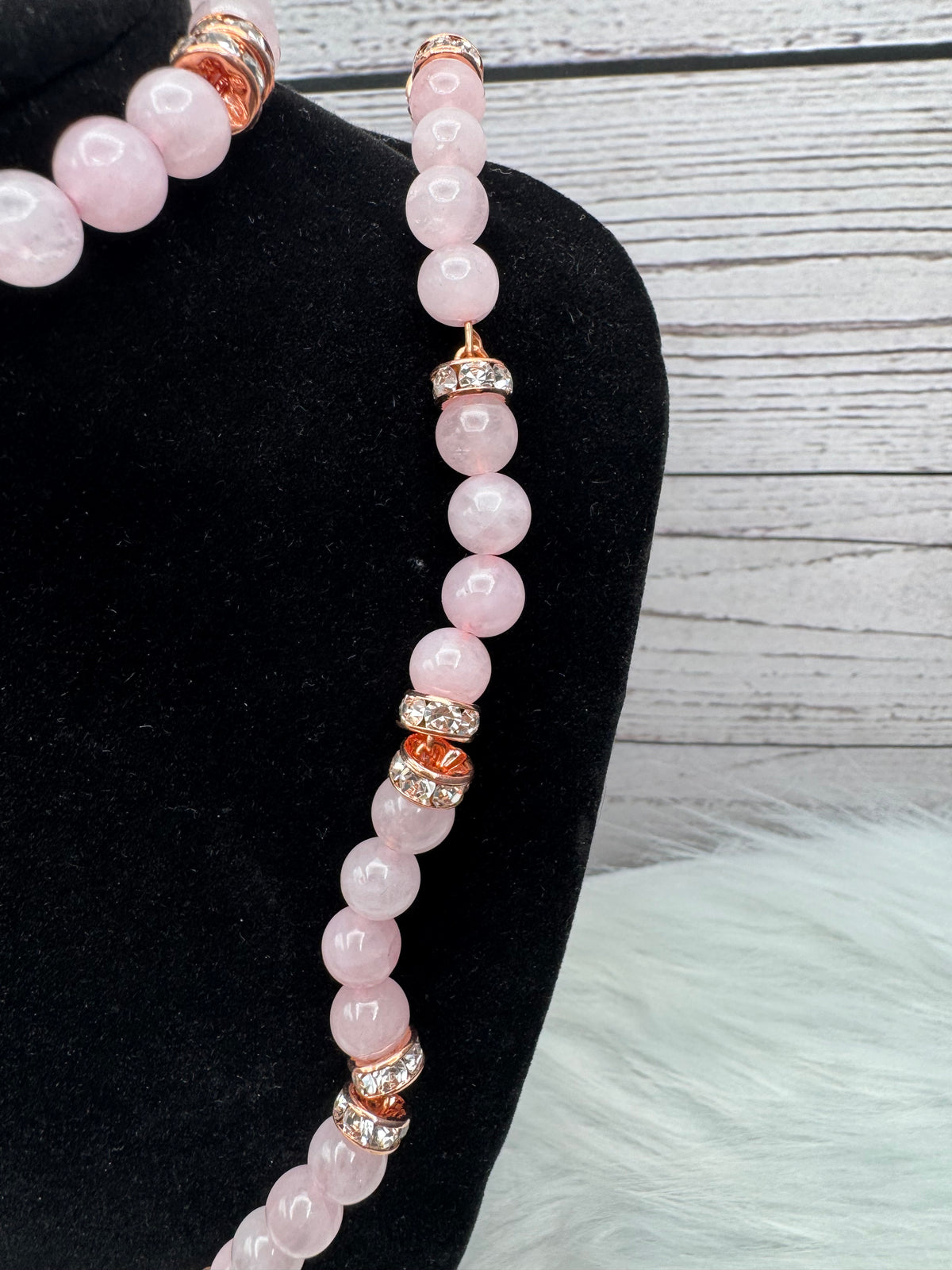 Handcrafted Rose Quartz Necklace & Bracelet Set