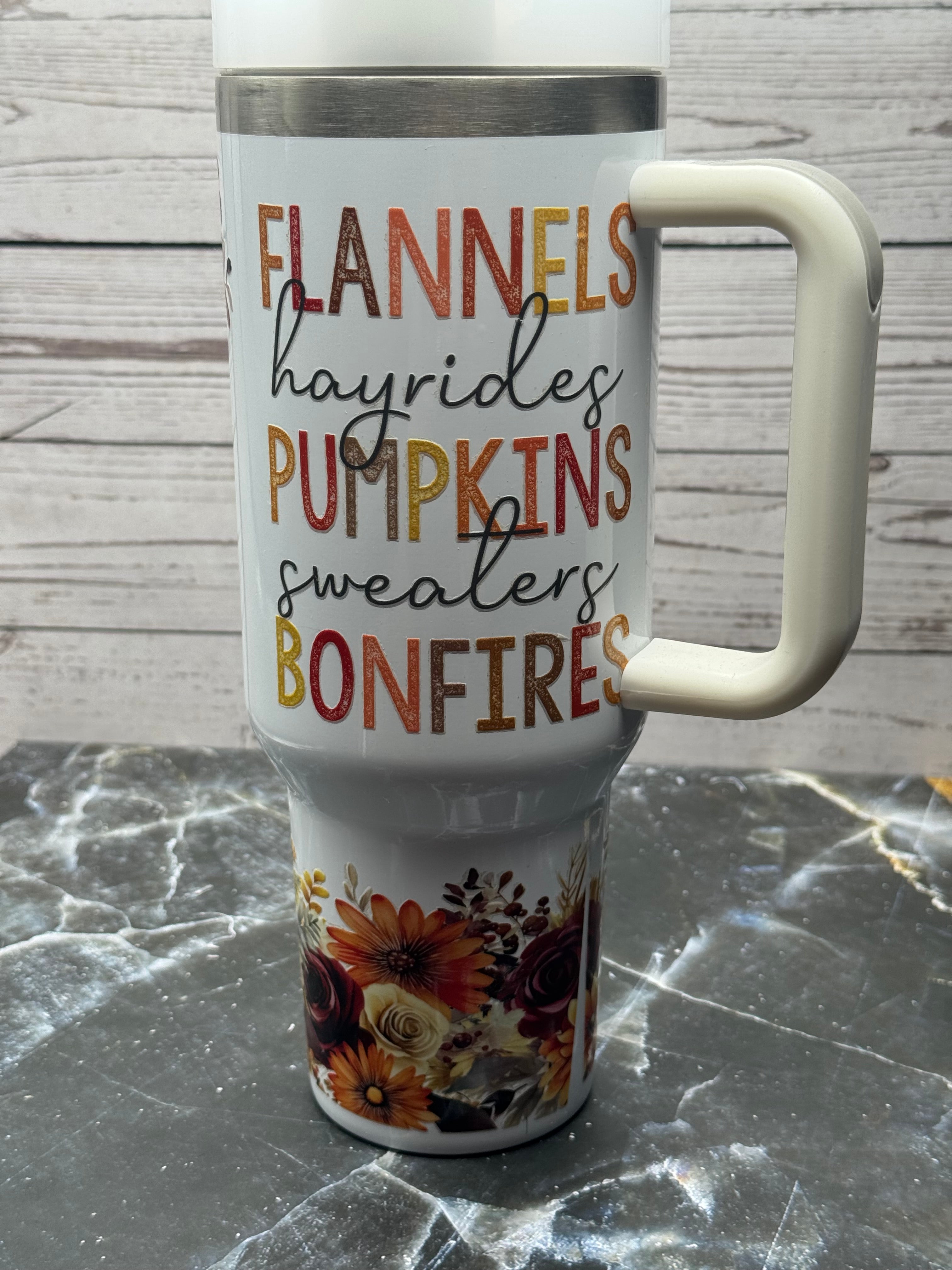 40oz Flannels, Pumpkins Bonfires Stainless Steel Tumbler