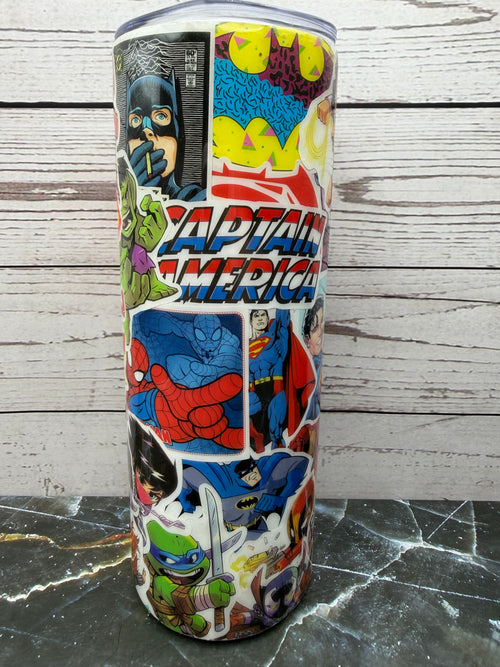 20oz Superhero Collage Skinny Stainless Steel Tumbler